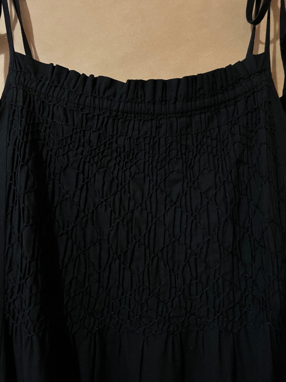 Sea New York | Willa Smocked Midi Dress Tie Strap Pom Pom Black Size M - Picture 6 of 11